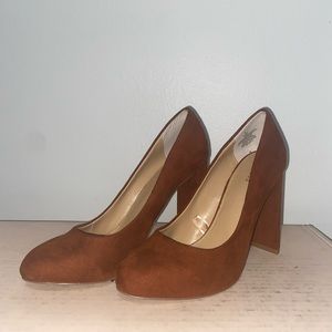 EXPRESS Rusty Orange Faux Suede Chunky Heels